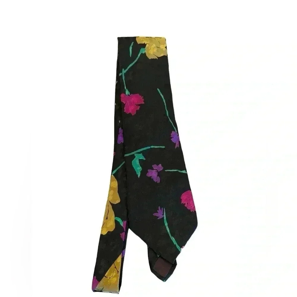 Guy Laroche 100% Silk Necktie Floral Multicolor Print Tie Made in USA